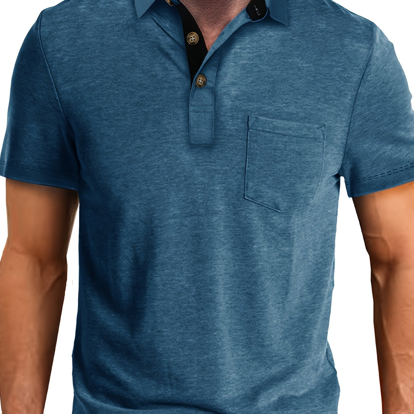 Men's Plus Size Plaid Collar Pocket T-Shirt Summer Knit Polyester