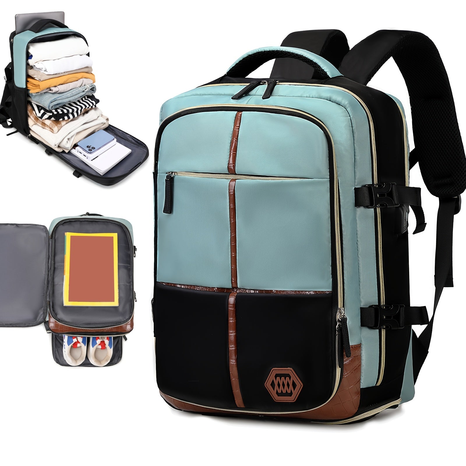 Unisex Travel Backpack with Shoe Compartment and Laptop Sleeve Polyester Grey