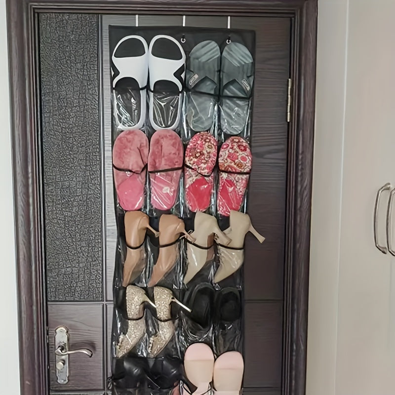 24-Pocket Hanging Shoe Organizer for Door Non-Woven Fabric Slippers and High Heels