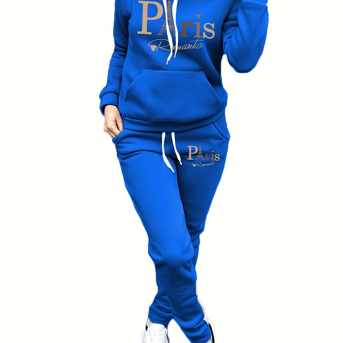 Women's Velvet Printed Sweater Set Autumn Winter Two-Piece Casual Knit Hoodie