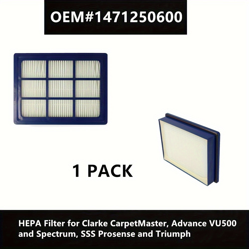 Bir HEPA filtr Clarke CarpetMaster, Nilfisk Advance VU500 va Spectrum, SSS Prosense va Triumph bilan foydalanish uchun mos, OEM#1471250600 ga teng.