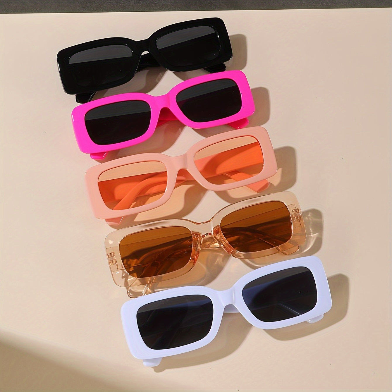 Five Pieces Rectangle Jelly-Colored Fashion Sunglasses for Women and Men with Anti-Glare UV Protection