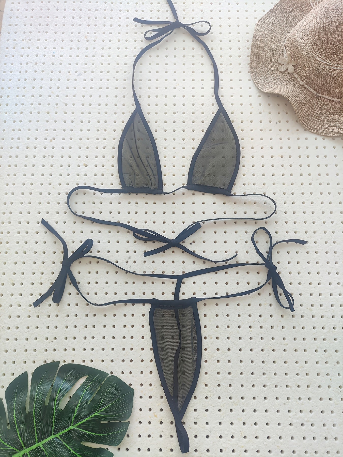 Semi-Sheer Lingerie Set with Halter Bra and Thong for Sexy Look