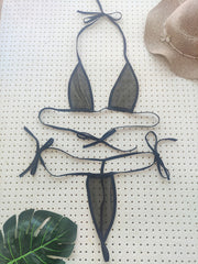 Semi-Sheer Lingerie Set with Halter Bra and Thong for Sexy Look