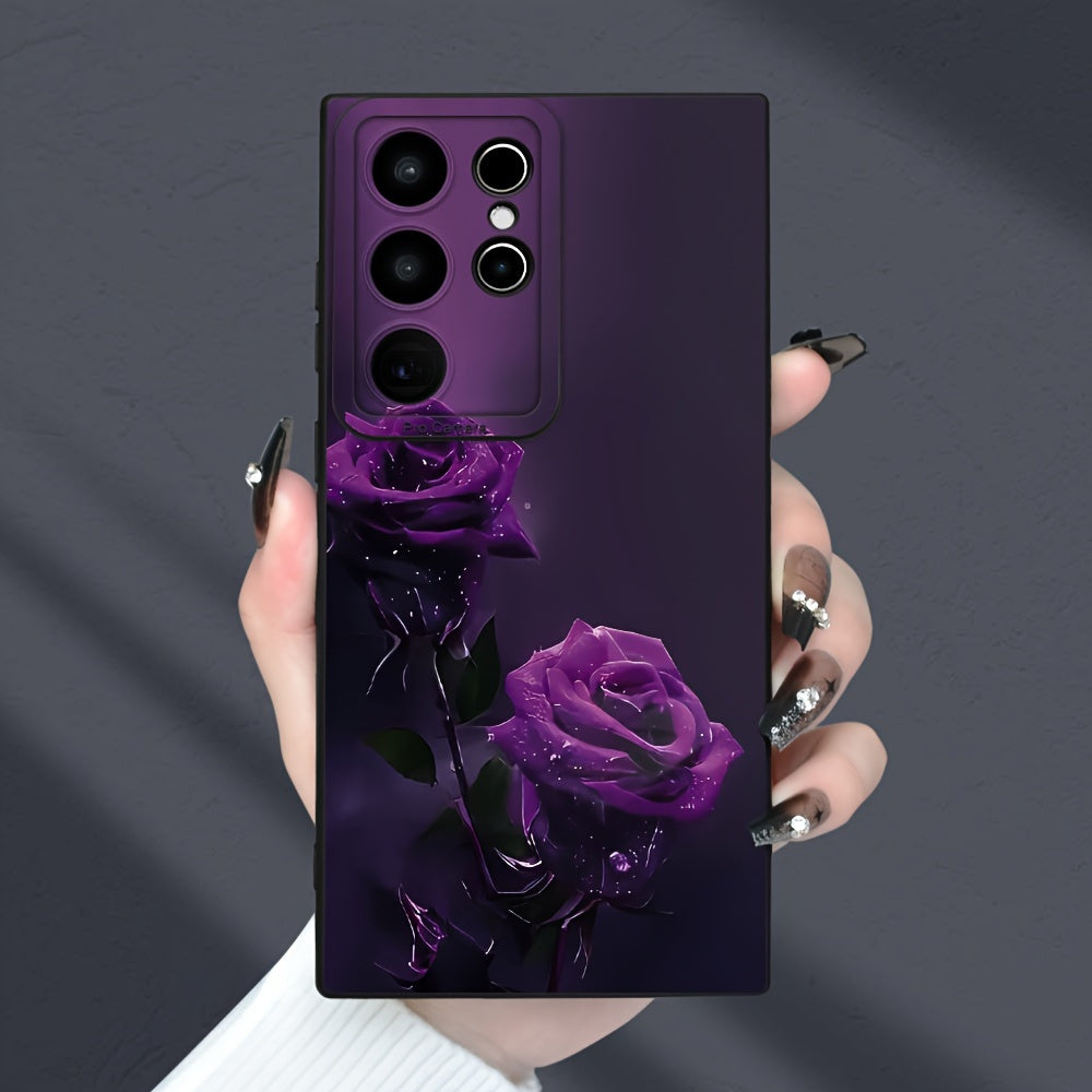 Rose Pattern TPU Phone Case with Lens Protector for Samsung Galaxy Models Full Protection Anti-Fingerprint
