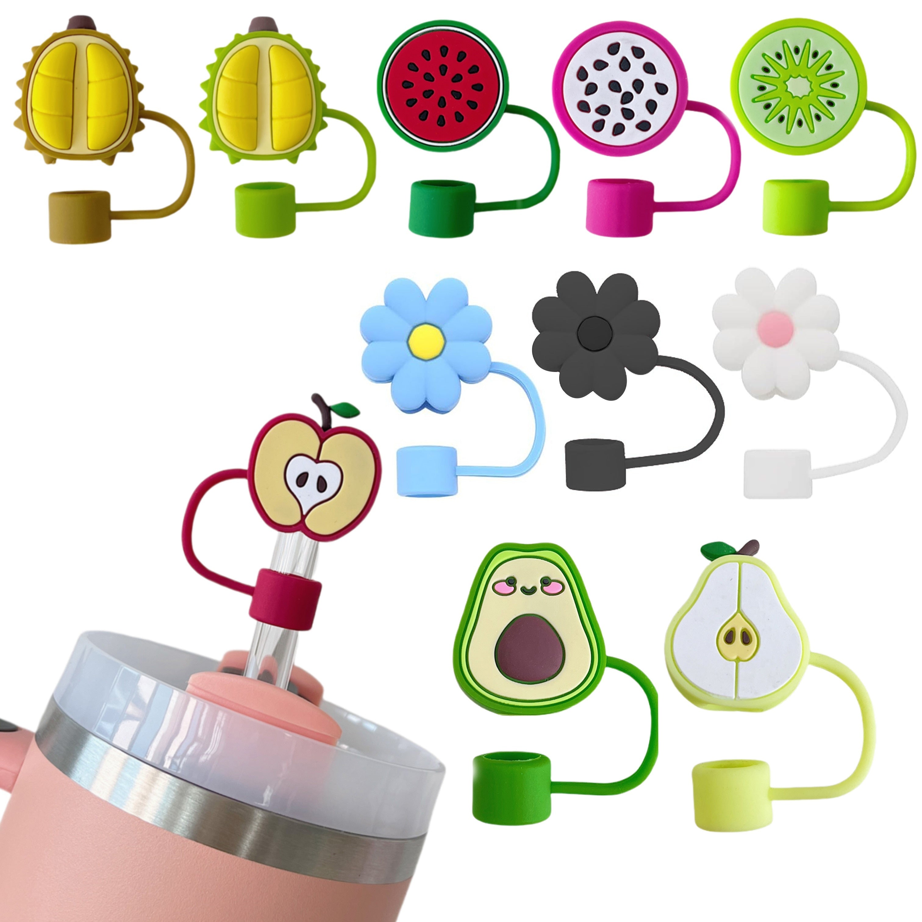 Reusable Silicone Straw Covers for Cups, Fruit and Sunflower Design, Dustproof