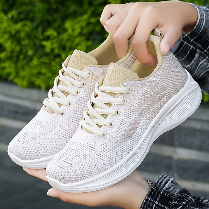 Women’s Mesh Casual Sneakers Lightweght Low-Top Lace-Up Beige