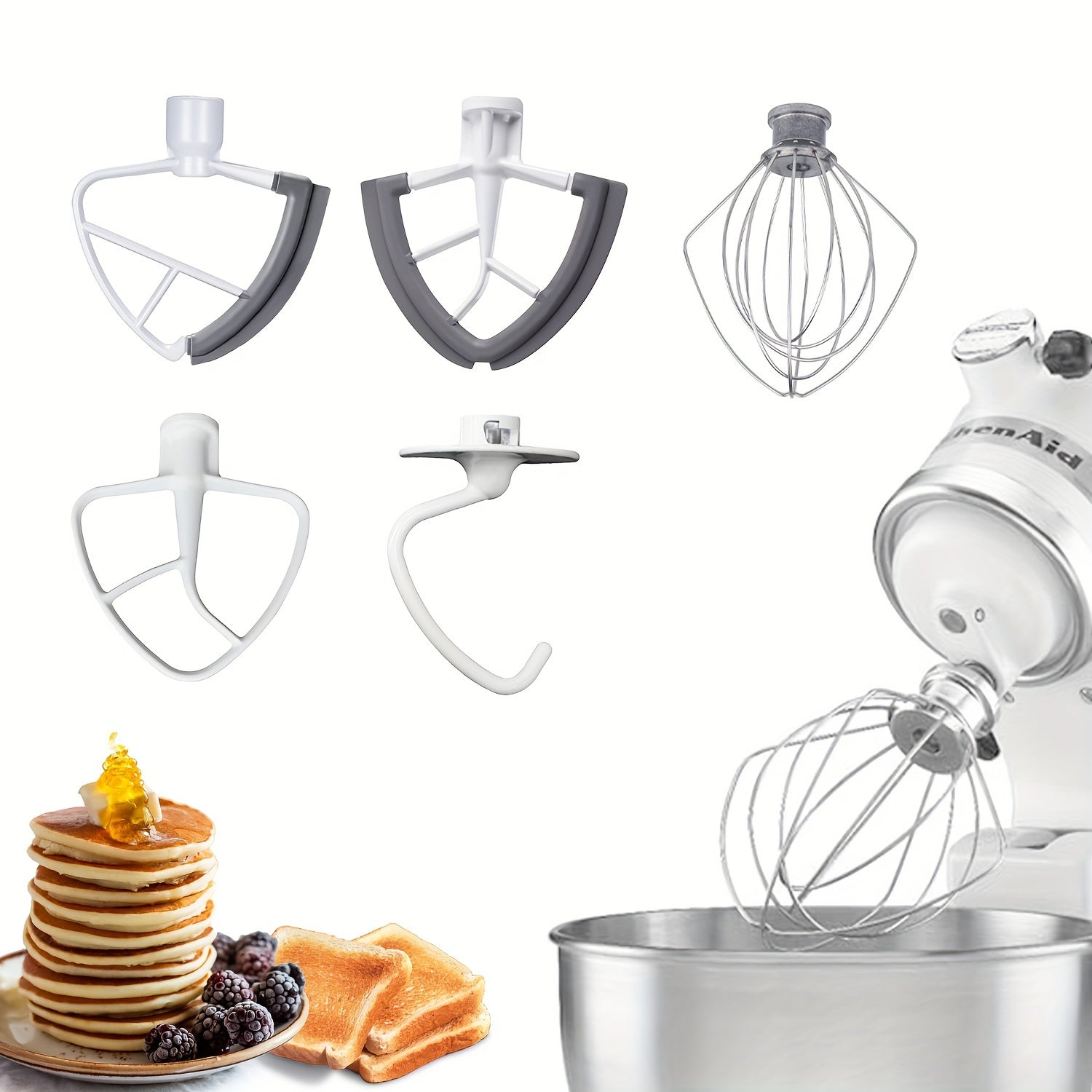 4.5 Quart Wire Whip and Beater Set for Tilt-Head Stand Mixers with Flat Coated Paddle and Silicone Edges
