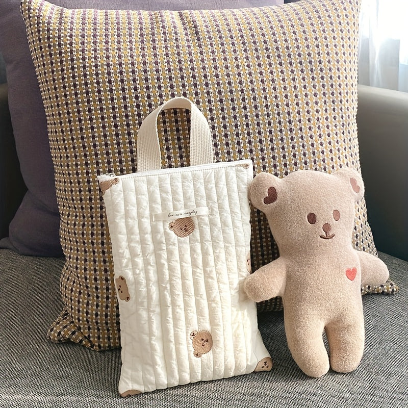 Quilted Cotton Tote Bag with Embroidery Diaper Wipe Storage Baby Stroller Accessory
