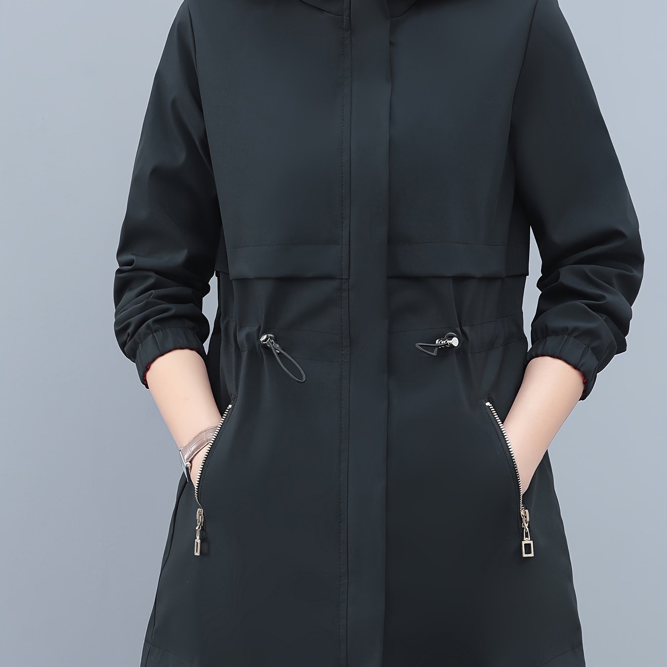 Women's Color Block Windbreaker Hoodie Jacket with Zipper Pockets for Spring Fall