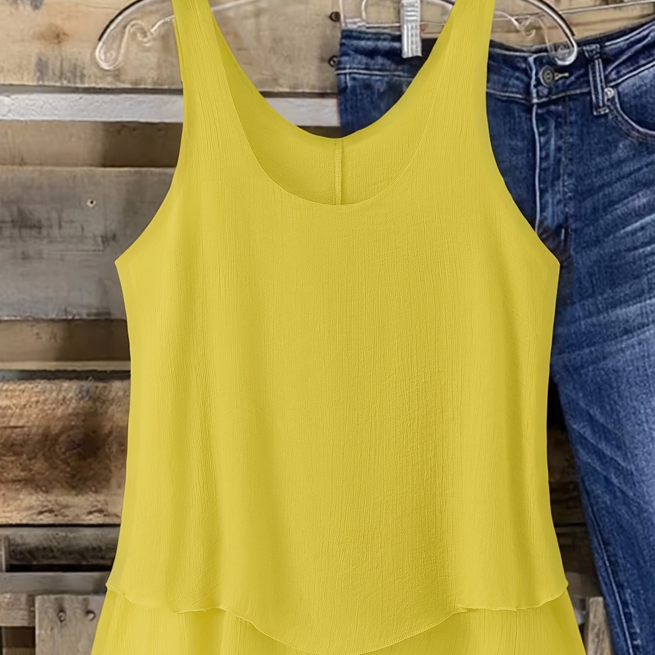 Plus Size Double-Layer Woven Tank Top for Women Sleeveless Orange