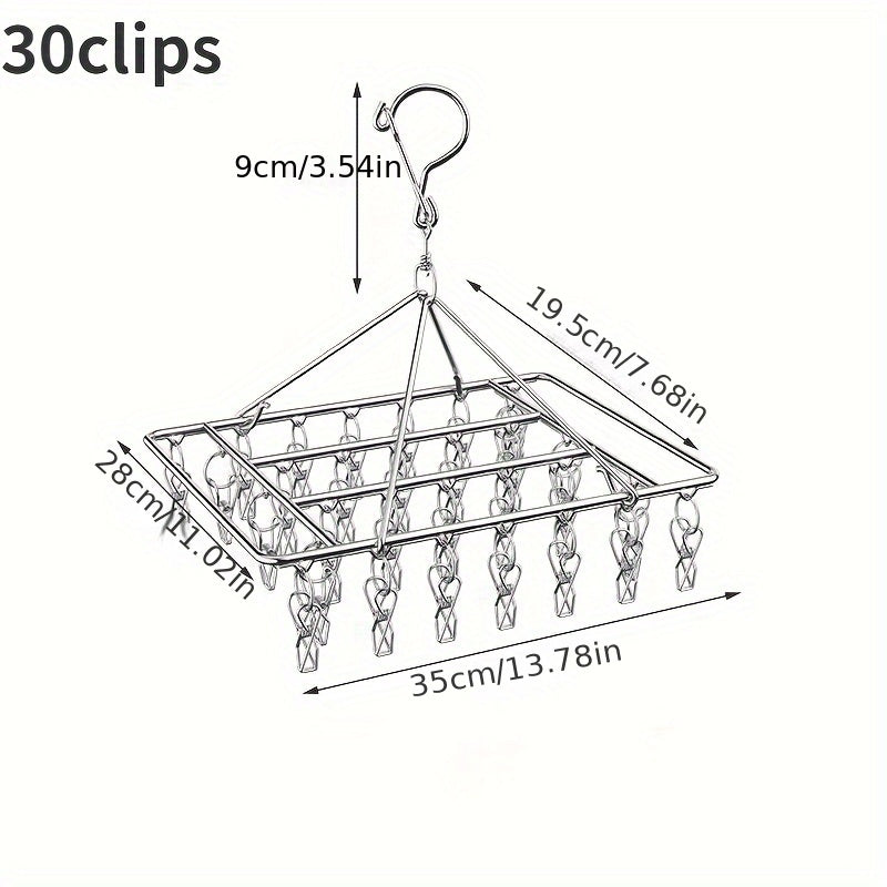 Secadora de ropa de acero inoxidable con 35 clips, gancho giratorio a prueba de viento para uso en interiores y exteriores