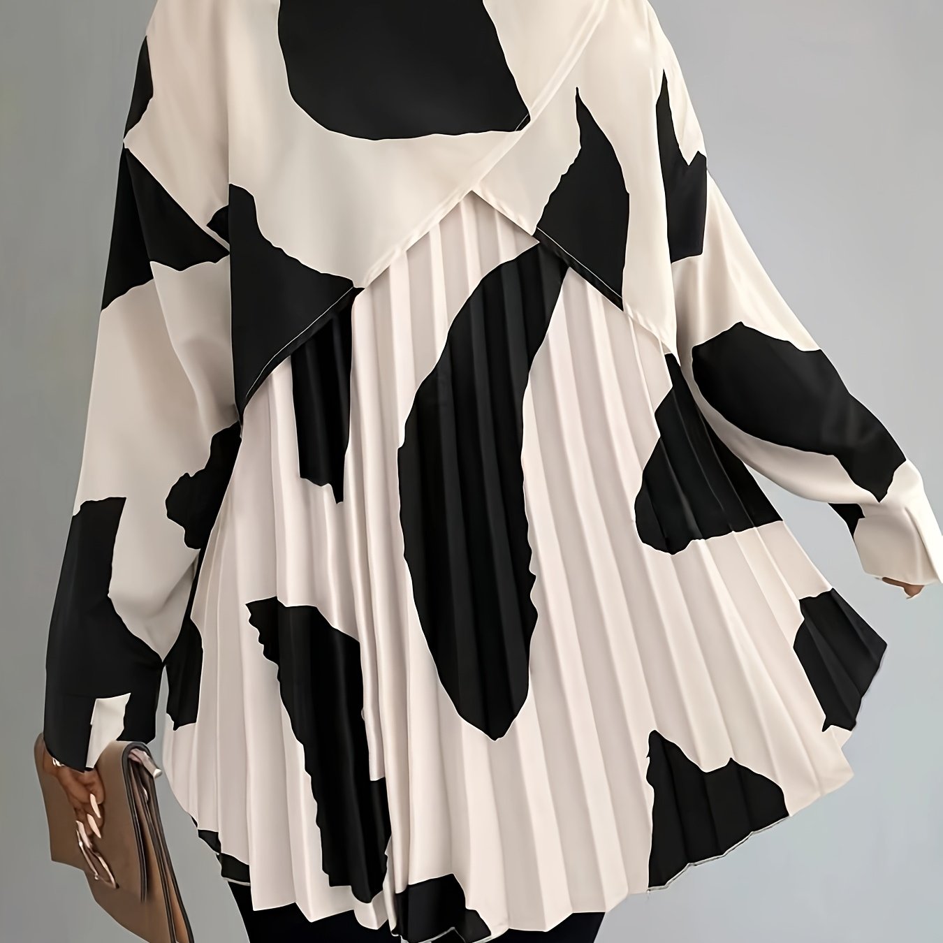 Women's Pleated Long Sleeve Shirt Polyester Elegant Woven Button-Up