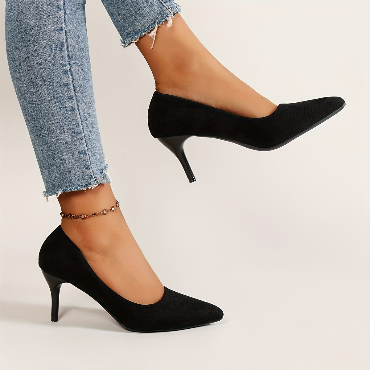 Women's Black Pointed Toe Stiletto Heels with Block Heel for Office and Parties