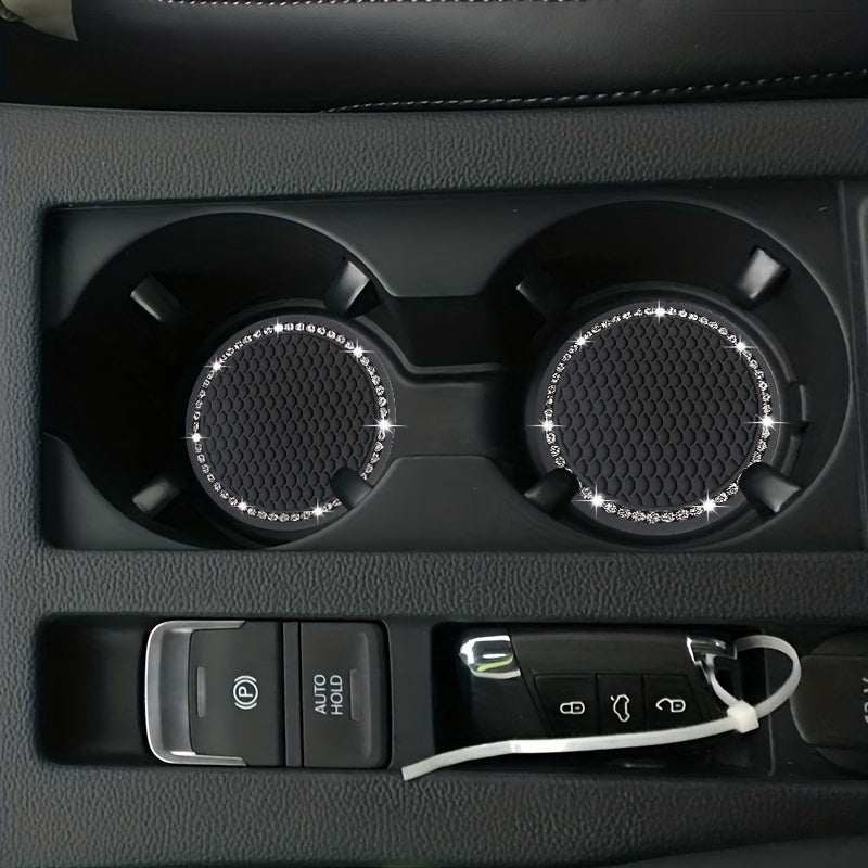 2pcs Car Coasters Creative Honeycomb Diamond Rhinestone Non-Slip Storage Pads