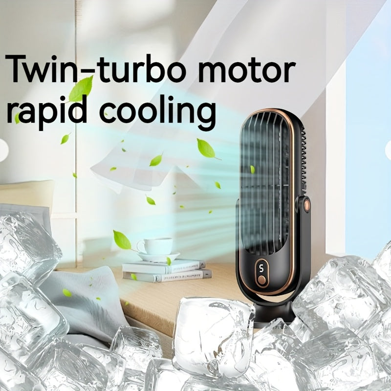 Compact USB Rechargeable Desk Fan with 5-Speed Adjustment for Home and Camping