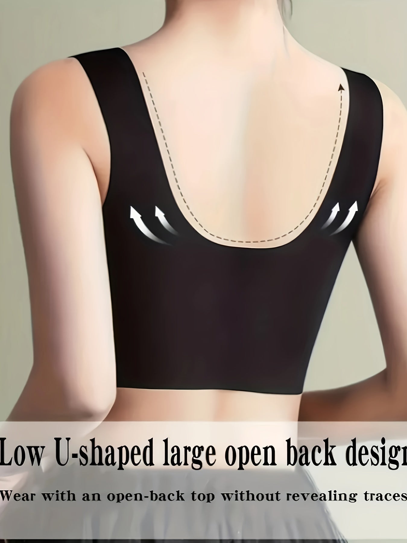 Women's Wireless Push-Up Bras Breathable Mesh Solid Color Backless V-Neck