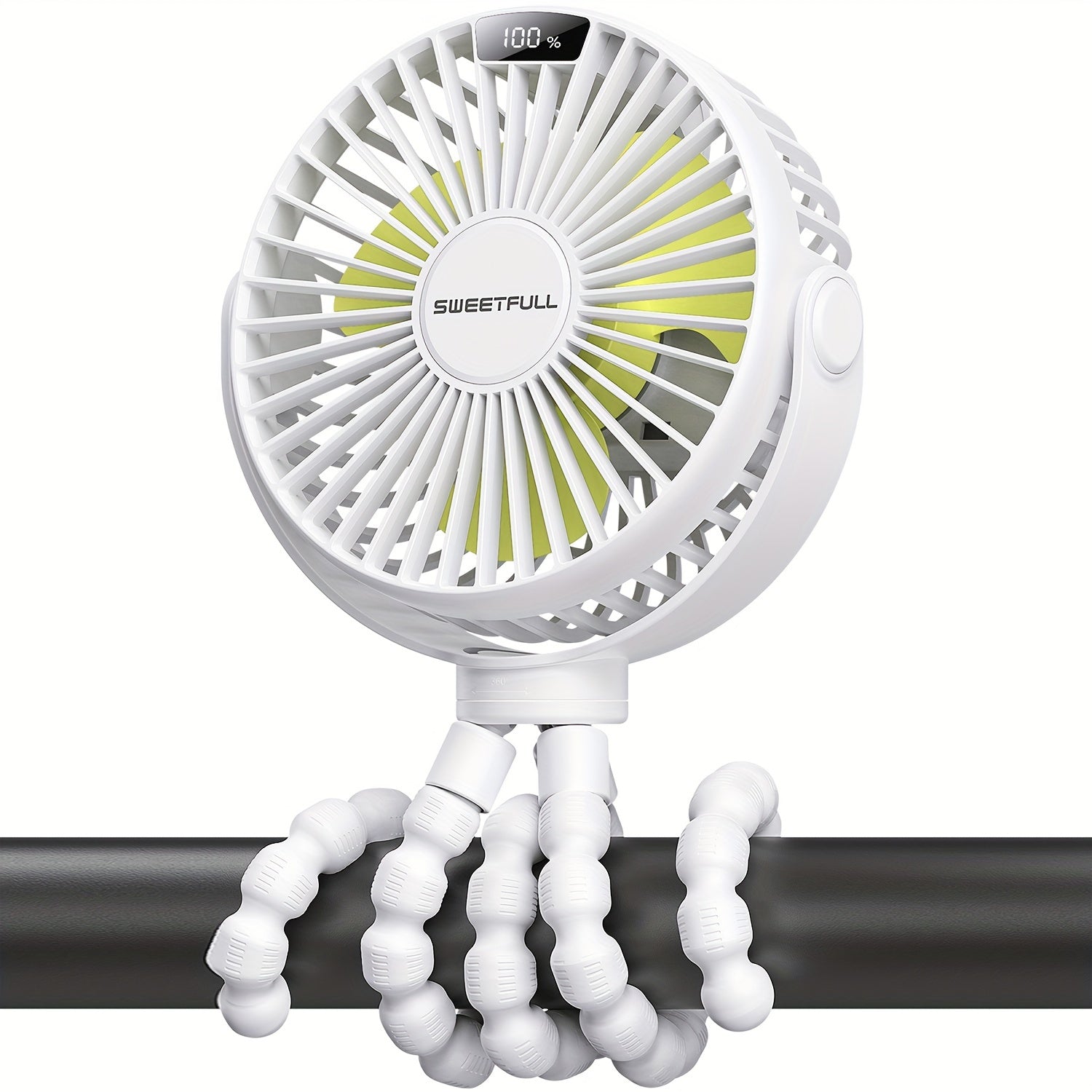 SWEETFULL Портативный вентилятор для коляски с LED-дисплеем, мини-вентилятор с 4 скоростями и перезаряжаемой батареей для личного охлаждения в пути.