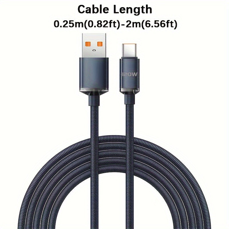 120W USB Type-C Cable Fast Charging Data Sync PVC Glossy Round Male to Male