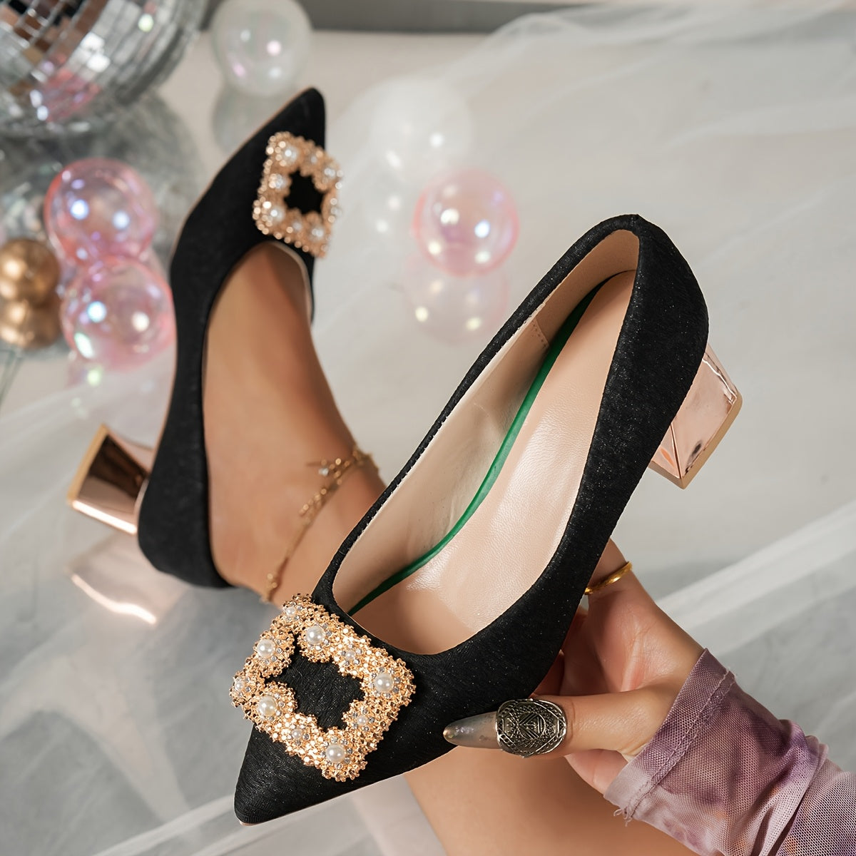 Women’s Elegant Pointed Toe Pumps with Pearl Sequin Embellishments