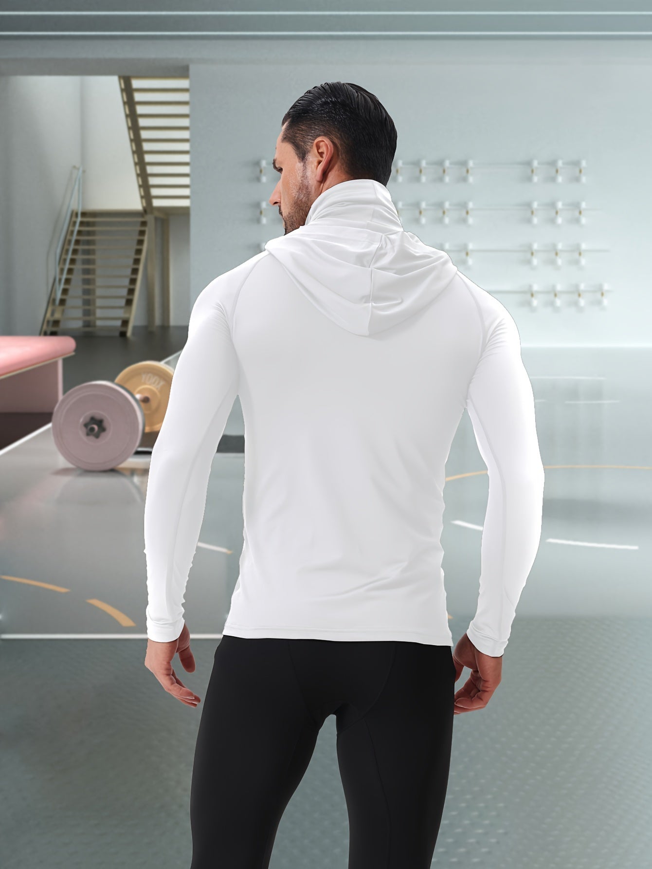 Men's Hooded Long-Sleeve T-Shirt with Mask Breathable Quick-Drying Compression Sports Top for Spring and Autumn