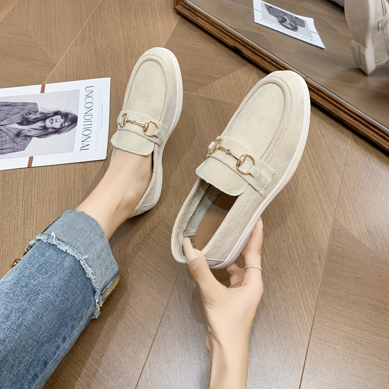 Women's Casual Loafers Flat Mary Jane Shoes Buckle Closure All-Season