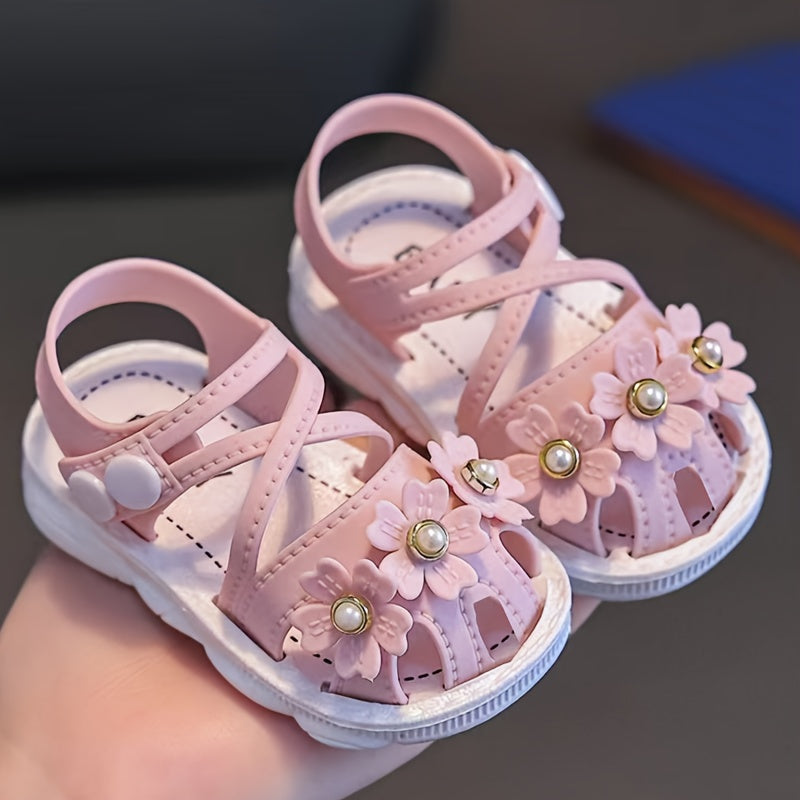 Girls Summer Floral Sandals Non-Slip Soft Sole Toddler Infant Easy Buckle Closure