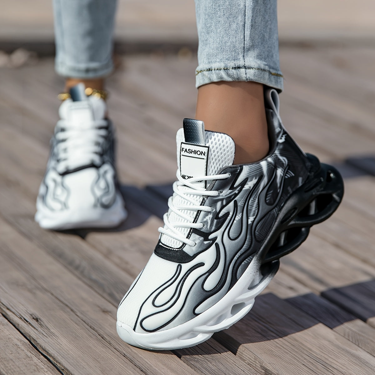 Women's Breathable Mesh Running Sneakers Black White Low Top Casual Shoes