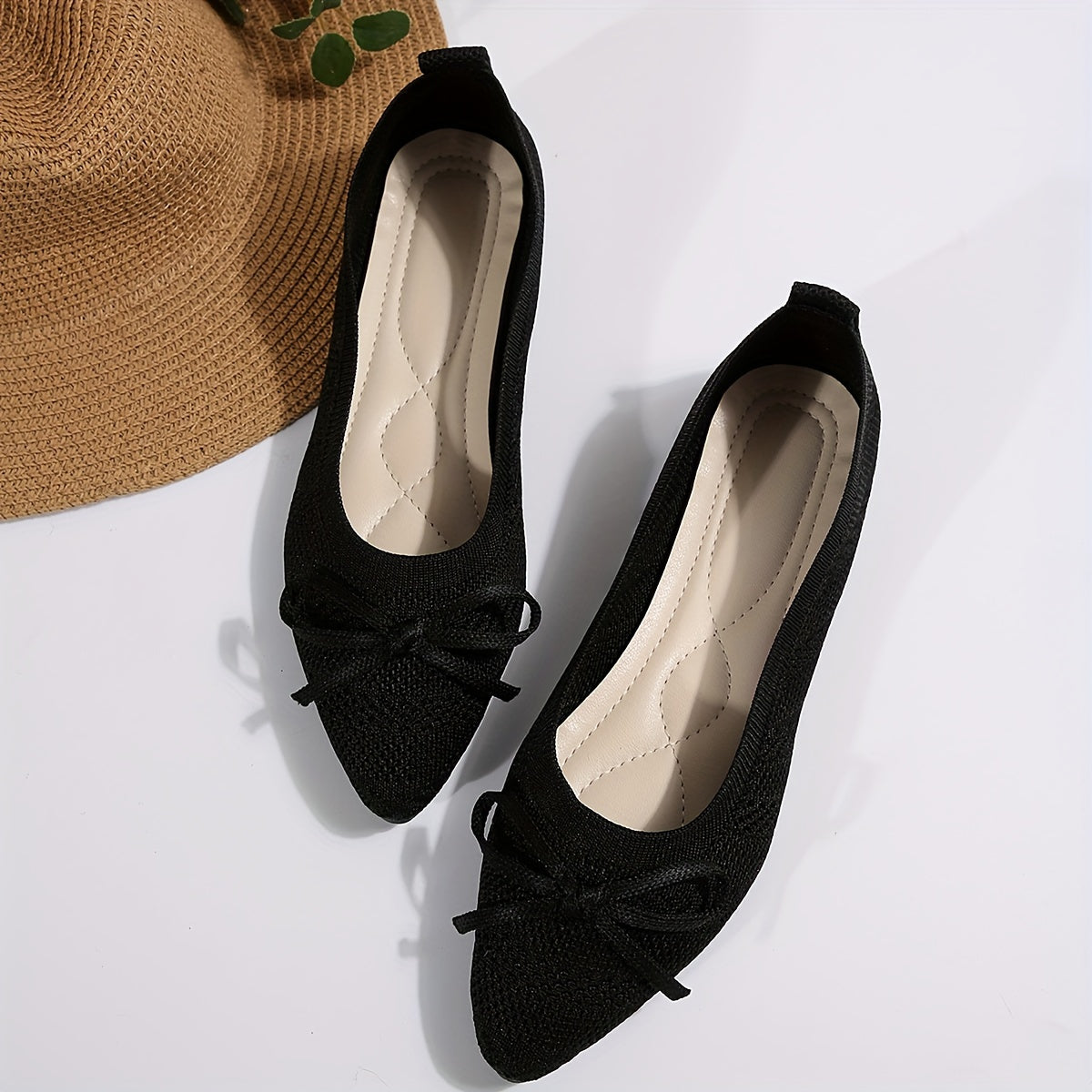 Women's Ballet Flats Bowknot Breathable Fabric Slip-On Shoes