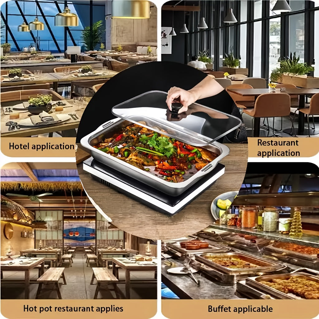 Katta rostlangan po'latdan yasalgan havo frayeri uchun plastinka, shisha qopqog' bilan, grill baliq, dengiz mahsulotlari va qovurilgan taomlar uchun