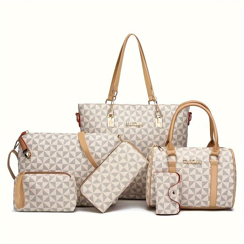 Set of 6 Large Capacity Printed Faux Leather Briefcases for Office and Travel