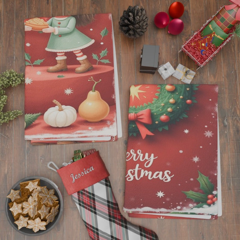 Set of 2 Christmas Kitchen Towels 18x26 Soft Festive Holiday Decor