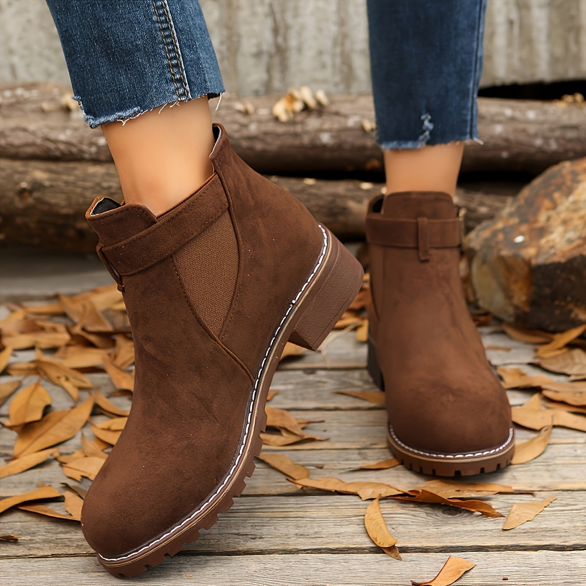 Women's Ankle Slip-On Boots Brown All-Season Casual Formal