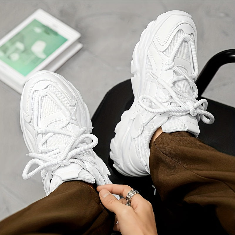 Men's Solid Color Breathable Running Sneakers with Thick Bottom for Training and Fitness