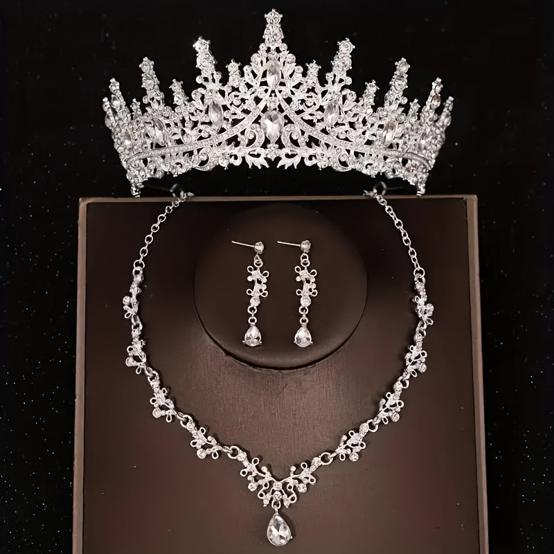 Set of 3 Bridal Jewelry Pieces Including Tiara for Wedding Dress Accessories