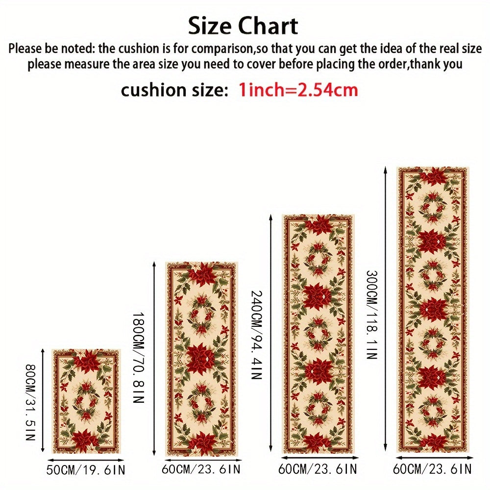 Crystal Velvet Christmas Mat Poinsettia Flower Non-Slip 6mm Thick 850g/m²