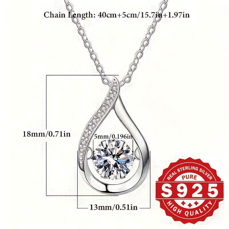 Women's Silver Water Drop Necklace with Zirconia and Main Stone for Gift and Daily Wear