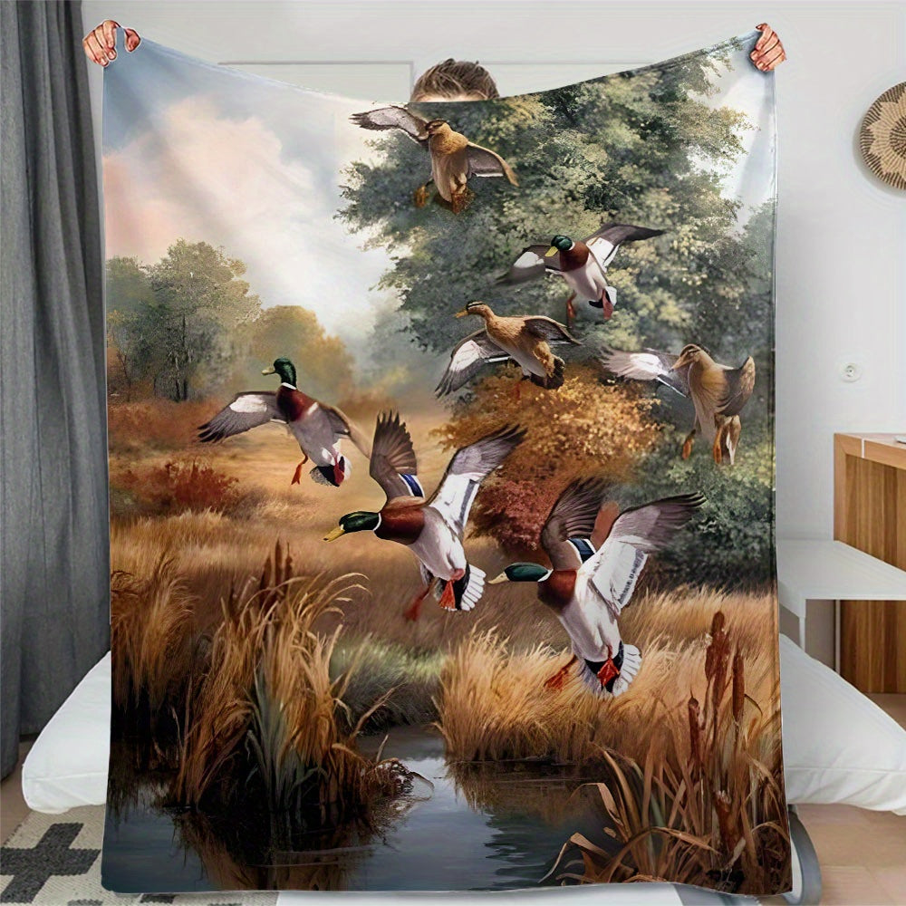 Duck Hunting Pond Flannel Throw Blanket Hypoallergenic All-Season Travel Camping Polyester