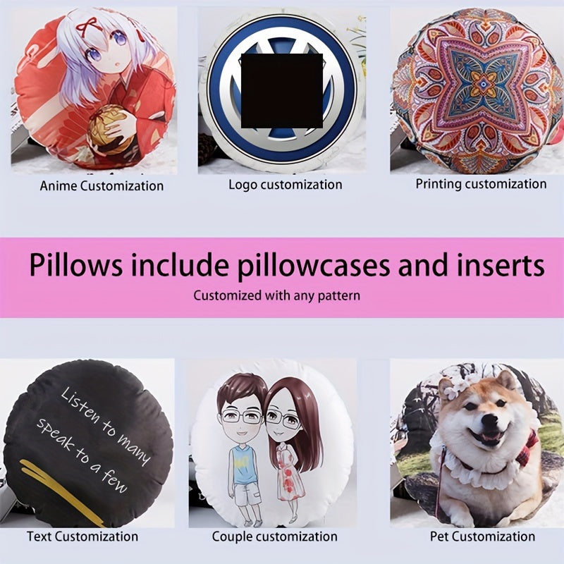 Personalized Round Pillow Cover with Custom Photo Soft Polyester for Home Decor