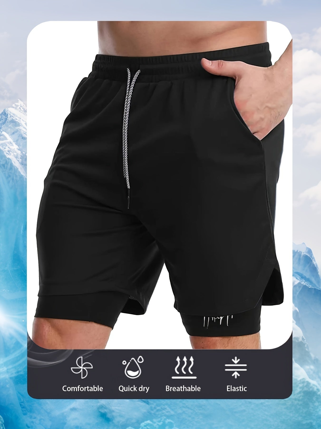 Men's Athletic Set with High-Stretch Quick-Dry T-Shirt and Double-Layer Shorts for Gym Running and Fitness