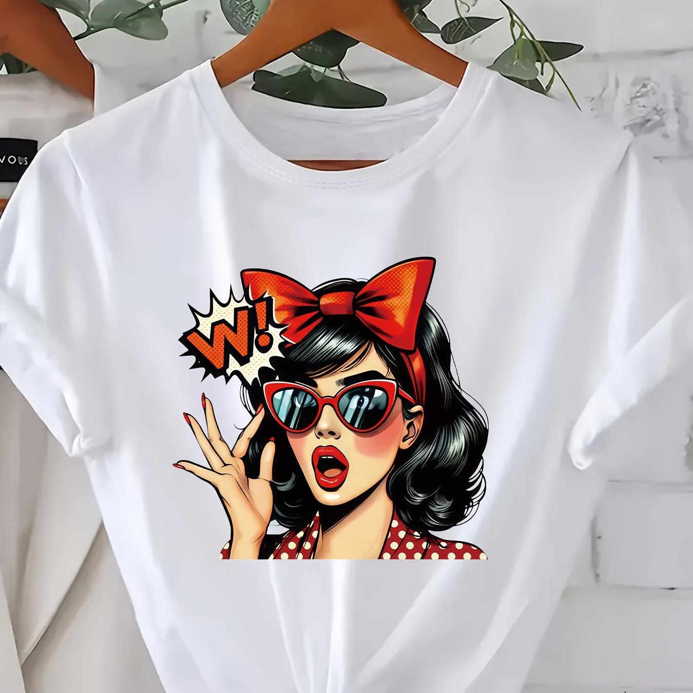 Women's Graphic T-Shirt White Short Sleeve Casual Pop Art Bow