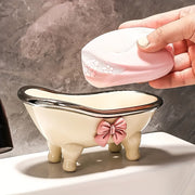 Cute Bathtub Soap Dish Holder, Ceramic Bathroom Accessories for Soap Storage