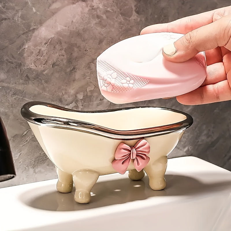 Cute Bathtub Soap Dish Holder, Ceramic Bathroom Accessories for Soap Storage