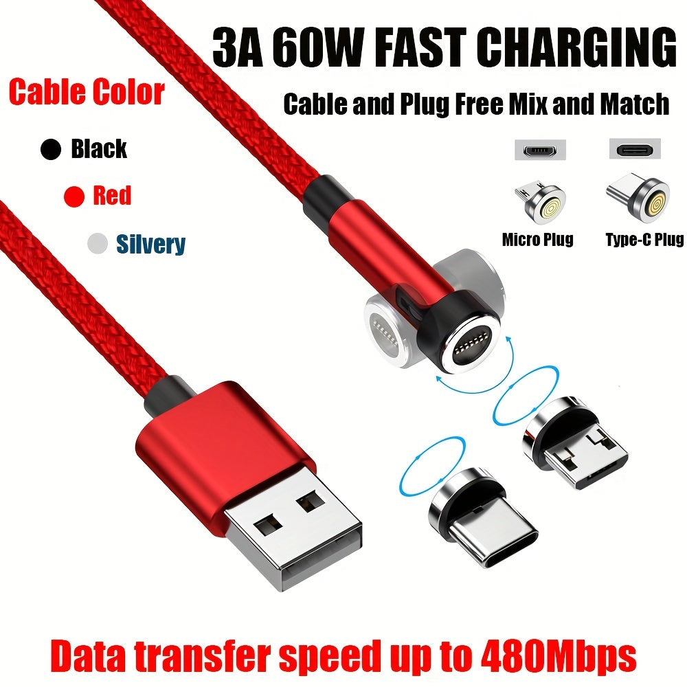 60W USB Type-C Micro zaryadlash kabeli, magnitli aylanuvchi ulanish, naylon braid, ma'lumotlarni uzatish