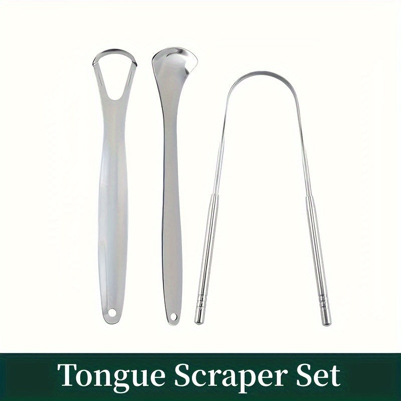 3Pcs Stainless Steel Tongue Scraper Set Dental Oral Hygiene Bad Breath Cleaner