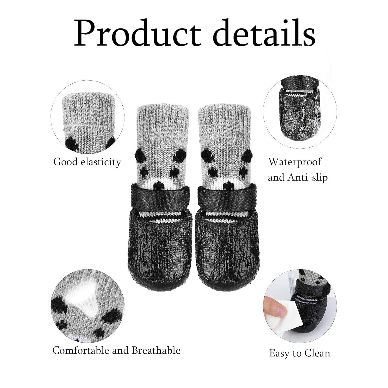 Waterproof Dog Socks with Anti-Slip Rubber Sole Adjustable Strap for All Sizes Durable Polyester Outdoor Use