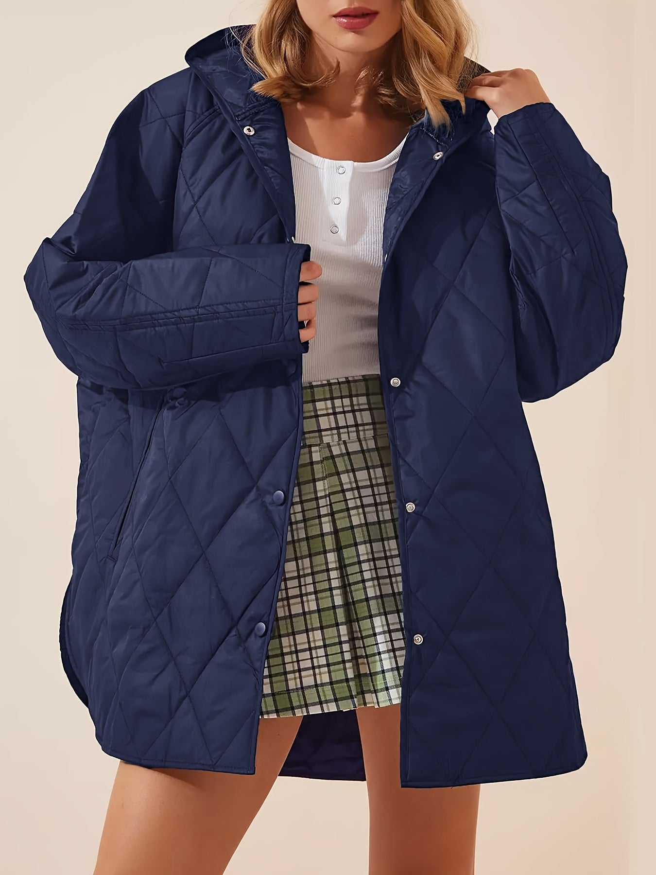 Women's Quilted Hooded Jacket Coat for Fall Winter Long Sleeve Casual Outerwear