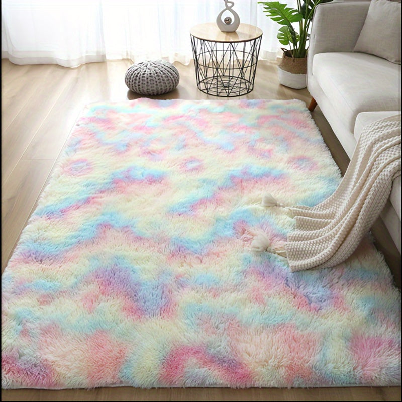 Tie-Dye Rainbow Plush Mat Soft Pastel Colors Home Decor Living Room Bedroom