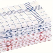 Set of 6/12 Kitchen Dishcloths in Blue and Red Checkered Cotton for Kitchen Use