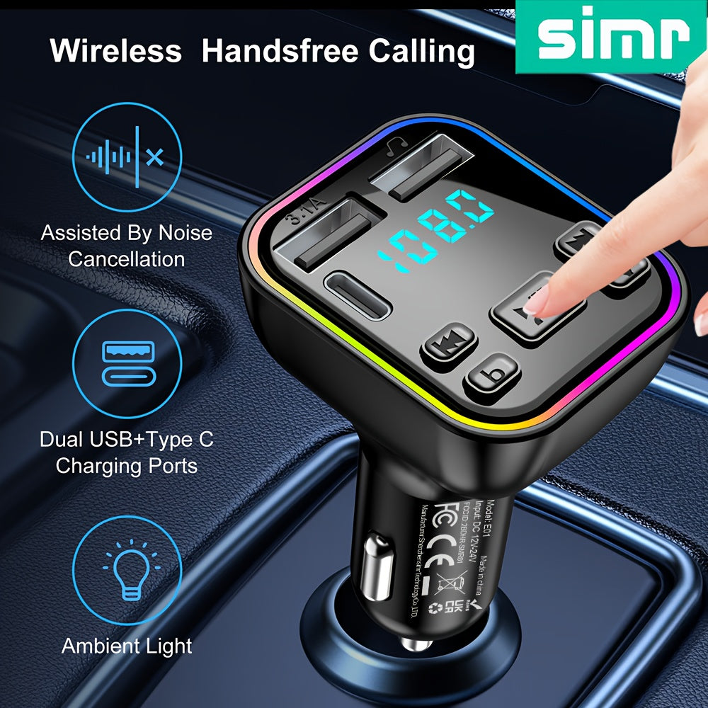 FM Transmitter Car Charger with Wireless MP3 Player Hands-Free Calling Dual USB-C Fast Charging